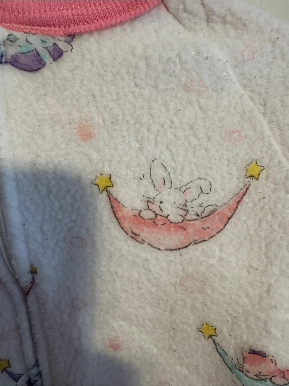 Vintage Carter’s White Pink Fleece Footed Sleeper 6-12 Months Animals Pajamas